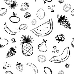 Fruits and berries sketch, seamless background for your design