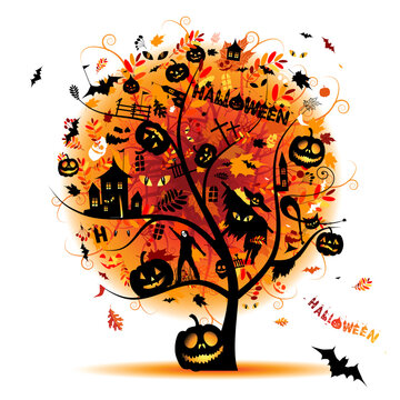 Halloween night party, concept tree for your design