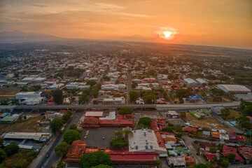 Fototapeta na wymiar Aerial View of Liberia, Costa Rica at Dusk or Dawn.