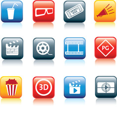 movie, film and cinema, typical square icon buttons