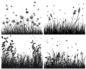 Set of four vector grass silhouettes backgrounds