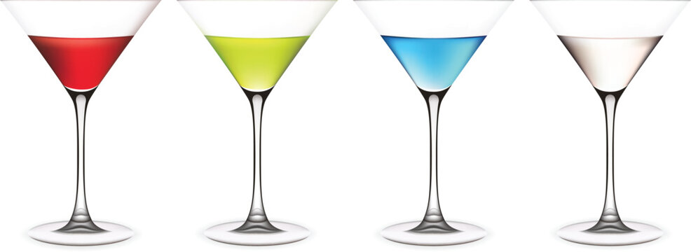 Set of martini glasses. Vector illustration. Contains mesh.