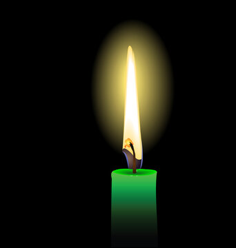 Realistic illustration of green candle isolated on black background - vector
