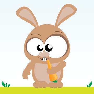 vector illustration of a bunny eats carrot