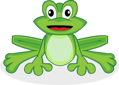 Vector illustration of a cute happy looking tiny green frog with big eyes. No gradient.