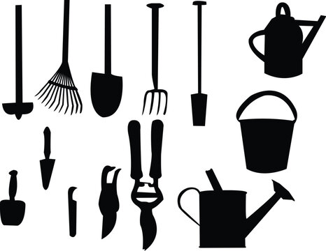 garden tools silhouette - vector