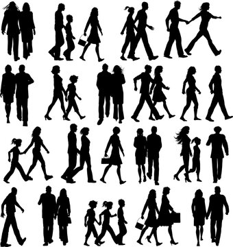 Large collection of silhouettes of people walking
