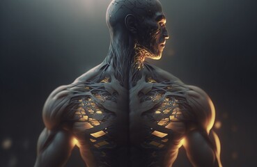 human body, muscle, strength, man, nerves, robot, light