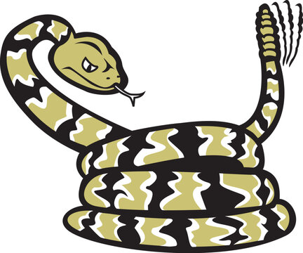 A cartoon of a coiled rattlesnake.