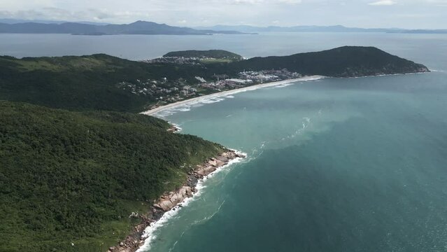 aerial view of  Praia dos Ingleses  in Ilha de Santa Catarina ( santa Catarina island ) in  Florianopolis Brazil tourist destination with resort