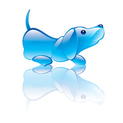 Vector illustration of dog symbol. Blue transparent statuette