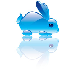 Vector illustration of rabbit symbol. Blue transparent statuette