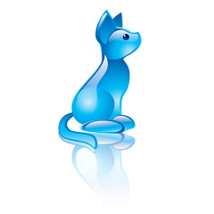Vector illustration of cat symbol. Blue transparent statuette