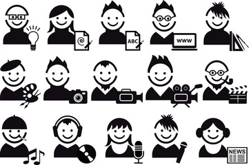 creative people and artist icons, vector set