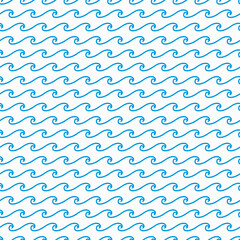 Sea and ocean blue waves seamless pattern. Vector creative design in nautical simple style for for textile, wrapping paper or fabric decoration. Horizontal river flow lines, repeated wavy ornament