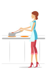 Fototapeta premium illustration of cooking by a girl with white background