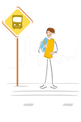 illustration of student standing at bus stop