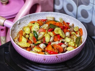 Cooking vegetables in the kitchen
