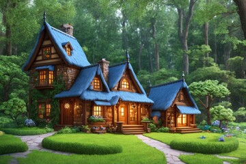 Obraz na płótnie Canvas 3D Blender Render of a Tiny and Cute Isometric Cottage with Intricate Details and Soft Colors, Surrounded by Trees and Flowers in a Fantasy Woodland, Fantasy Art by Generative AI 14