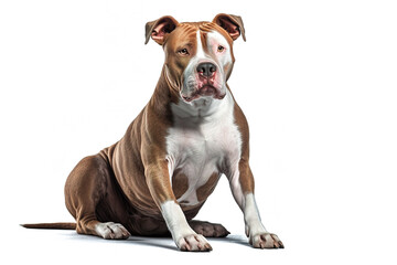 Image of american pit bull terrier dog on white background. Pet. Animals. Illustration. Generative AI.
