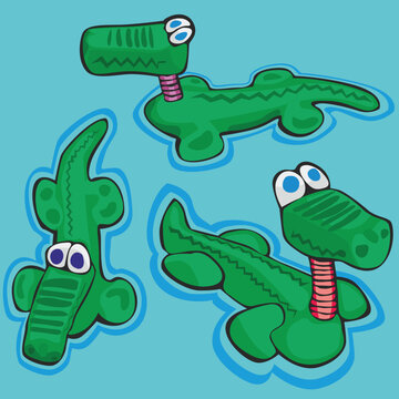 fully editable vector illustration of funny stylized crocodiles