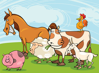 funny farm animals group cartoon illustration