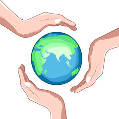 illustration of save earth with hands on white background