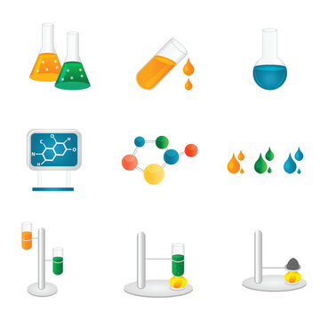 illustration of laboratory icons on white background