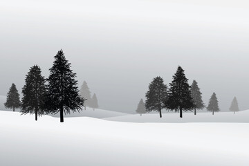 illustrations of snow scene, peaceful. Copy space for texts.