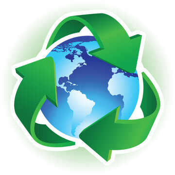 Recycle Symbol with blue Earth on white background. Vector illustration.