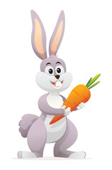Cute little bunny holding carrot cartoon illustration