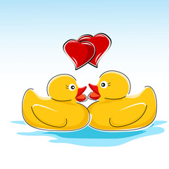 illustration of valentine card with ducks