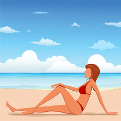 Fototapeta premium illustration of fashion lady on beach