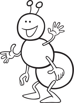 cartoon illustration of funny ant for coloring book