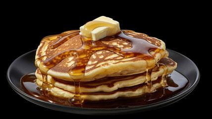 a stack of pancakes covered in butter and syrup with whipped cream on top. generative ai