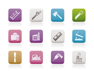 Woodworking industry and Woodworking tools icons - vector icon set