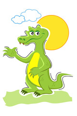 illustration of happy crocodile with cloud and sun on white background