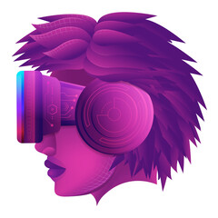 Metaverse Technology concept. A woman head  facing with white background