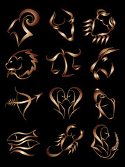 Gold logo-like Zodiac Star Signs