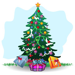 Vector illustration of a Christmas tree with presents.