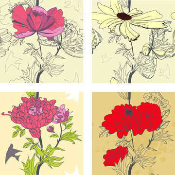 Set of floral seamless border