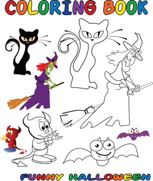 Funny Halloween coloring book - outlined and colored objects