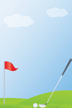 illustration of golf stick and golf ball in golf course