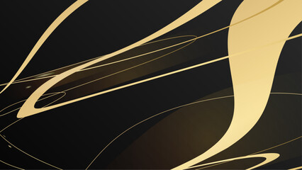 Abstract black metallic wallpaper with gold ring and lines metal dark black