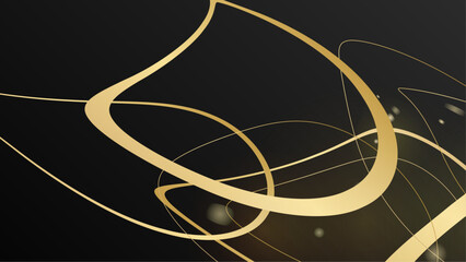 Abstract black metallic wallpaper with gold ring and lines metal dark black