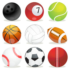 illustration of set of different balls on isolated background
