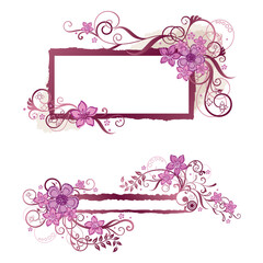 Pink floral frame and banner design. This image is a vector illustration