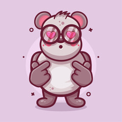 kawaii panda animal character mascot with love sign hand gesture isolated cartoon in flat style design
