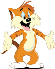 Ginger funny cartoon cat. Vector illustration