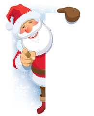 Smiling Santa Claus pointing at you and blank poster.